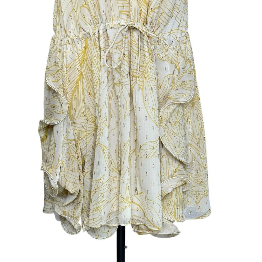 Alexis Yellow and White Metallic Hugo Halter Ruffle Mini Dress| Size M - Picture 8 of 13